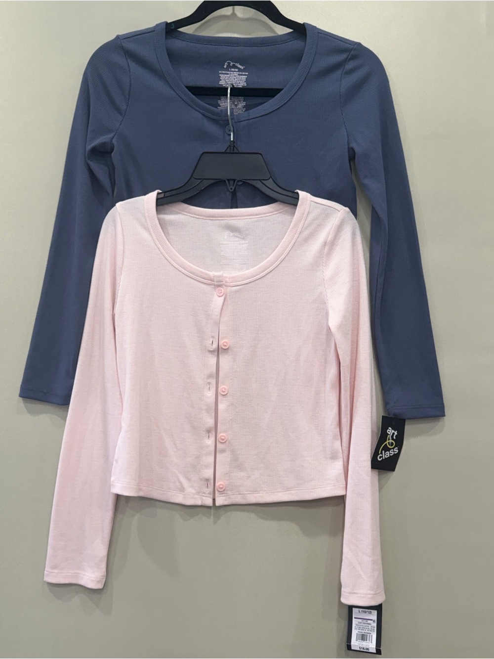 art class Girls 2-Pack Rib Knit Button Front Cardigan Long Sleeve Pink/Blue